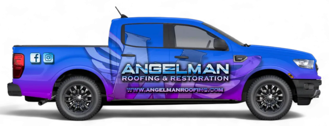 Angelman Roofing & Restoration branded work truck